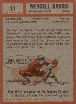 1962 Topps #11 Wendell Harris Back