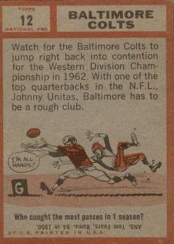 1962 Topps #12 Baltimore Colts Back
