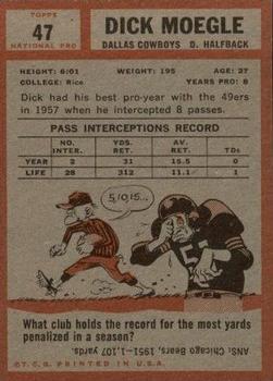 1962 Topps #47 Dick Moegle Back
