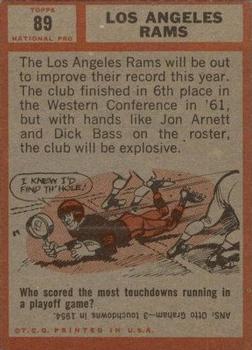1962 Topps #89 Los Angeles Rams Back