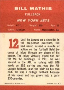 1963 Fleer #12 Bill Mathis Back