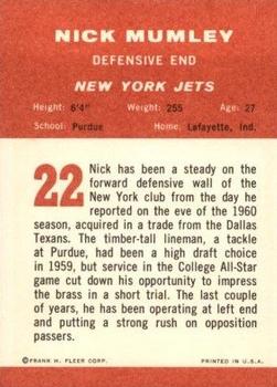 1963 Fleer #22 Nick Mumley Back