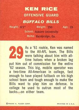 1963 Fleer #29 Ken Rice Back