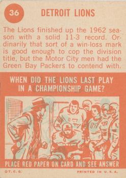 1963 Topps #36 Detroit Lions Back
