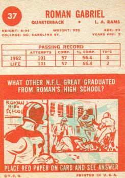 1963 Topps #37 Roman Gabriel Back
