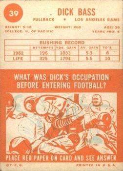 1963 Topps #39 Dick Bass Back