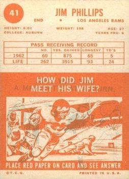 1963 Topps #41 Jim Phillips Back