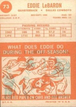 1963 Topps #73 Eddie LeBaron Back