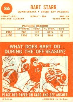 1963 Topps #86 Bart Starr Back