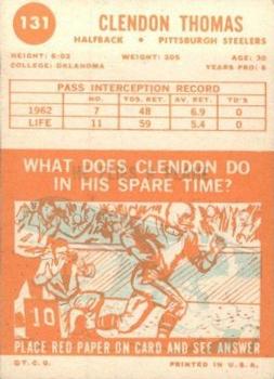 1963 Topps #131 Clendon Thomas Back