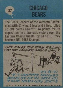 1964 Philadelphia #27 Chicago Bears Back