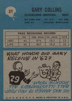 1964 Philadelphia #31 Gary Collins Back