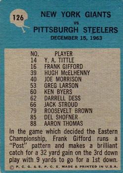 1964 Philadelphia #126 Giants Play of the Year - Allie Sherman Back