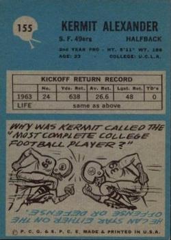 1964 Philadelphia #155 Kermit Alexander Back