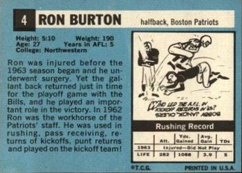 1964 Topps #4 Ron Burton Back