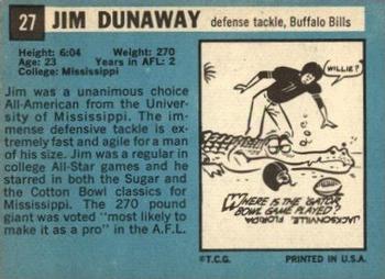 1964 Topps #27 Jim Dunaway Back
