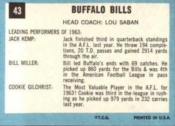 1964 Topps #43 Bills Team Back