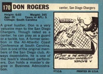 1964 Topps #170 Don Rogers Back