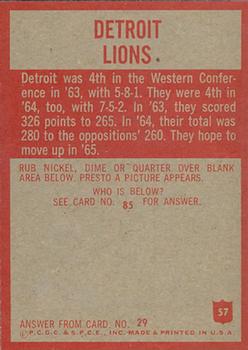 1965 Philadelphia #57 Detroit Lions Back