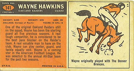1965 Topps #141 Wayne Hawkins Back