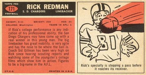1965 Topps #171 Rick Redman Back