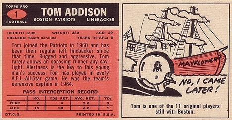 1965 Topps #1 Tom Addison Back