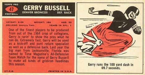 1965 Topps #47 Gerry Bussell Back
