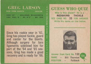 1966 Philadelphia #124 Greg Larson Back