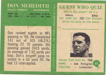 1966 Philadelphia #61 Don Meredith Back