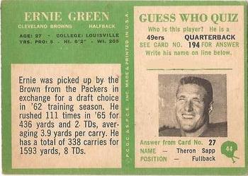 1966 Philadelphia #44 Ernie Green Back