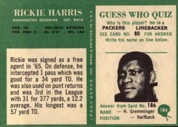 1966 Philadelphia #184 Rickie Harris Back