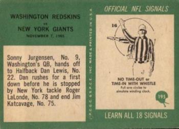 1966 Philadelphia #195 Redskins vs Giants Back