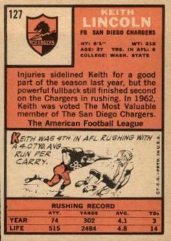 1966 Topps #127 Keith Lincoln Back
