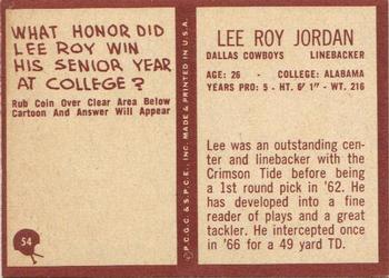 1967 Philadelphia #54 Lee Roy Jordan Back