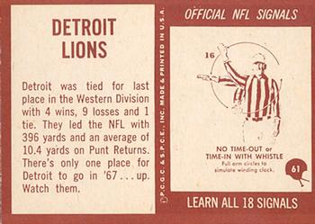 1967 Philadelphia #61 Detroit Lions Back