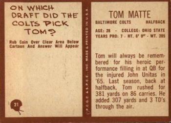 1967 Philadelphia #21 Tom Matte Back