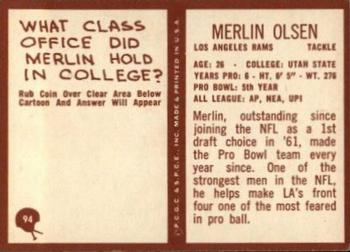 1967 Philadelphia #94 Merlin Olsen Back