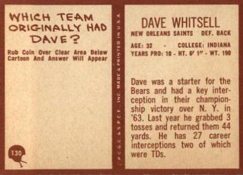 1967 Philadelphia #130 Dave Whitsell Back