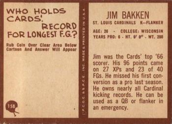 1967 Philadelphia #158 Jim Bakken Back