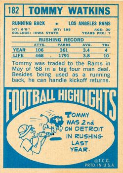 1968 Topps #182 Tommy Watkins Back