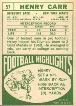 1968 Topps #57 Henry Carr Back