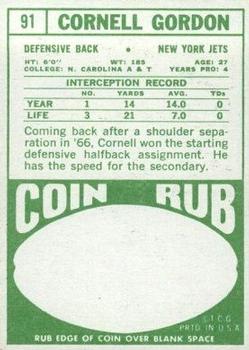 1968 Topps #91 Cornell Gordon Back