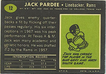 1969 Topps #12 Jack Pardee Back