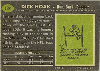 1969 Topps #133 Dick Hoak Back