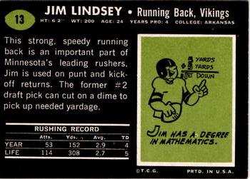 1969 Topps #13 Jim Lindsey Back