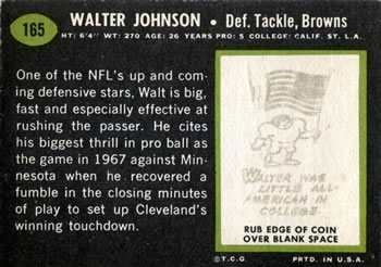 1969 Topps #165 Walter Johnson Back