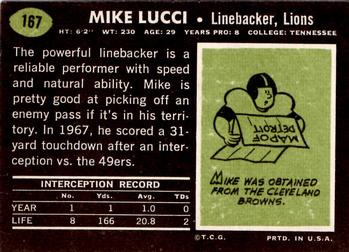 1969 Topps #167 Mike Lucci Back