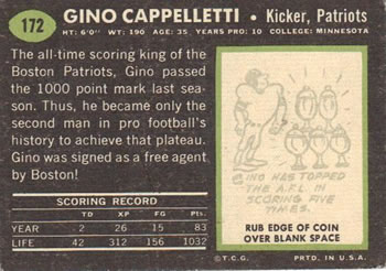 1969 Topps #172 Gino Cappelletti Back