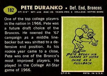 1969 Topps #182 Pete Duranko Back