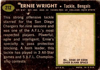 1969 Topps #212 Ernie Wright Back